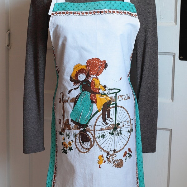 Petite Adult Apron, Teenager Apron, Full Apron, Girls Riding Bicycle Apron, Kitchen Apron, Novelty Apron