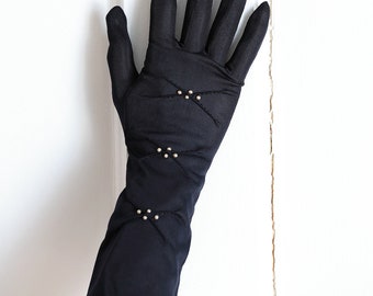 Vintage 1960s Black Evening Gloves With Off White Seed Buttons, Max Mayer Made in Japan, Petite Gloves, Special Occasion Gloves For Women