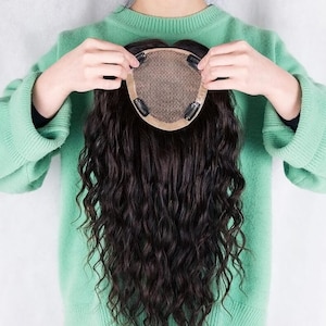 6.3 "*6.3" Wavy Natural Silk Top Human Hair toppers for women's toupee half wigs top hair pieces