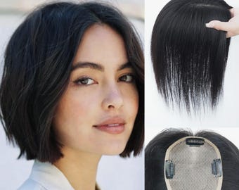 4.0"*5.0" Base Natural Silk Top Human Hair toppers for women toupee half wigs top hair pieces