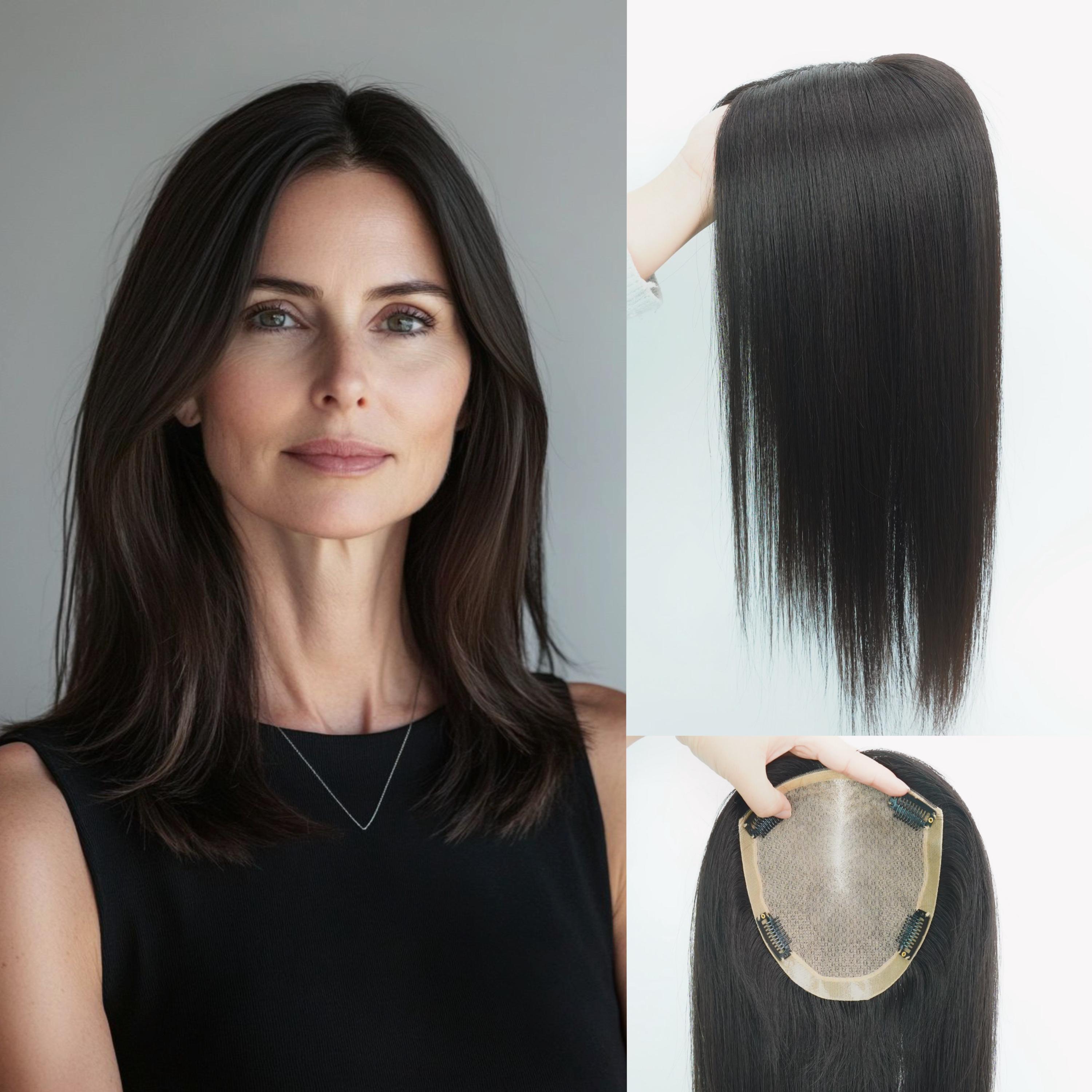 Susanki Mono-Haar-Topper Aus Echthaar – 5,1x7,6 Cm, Anklipsbar, Glatt, Schwarz, Für Mehr Volumen