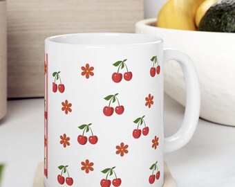 Cute Cherry Mug, Fruit-Themed Coffee Mug, Cherry Design Cup, Fruit Decor, Perfect Cherry Gift for Her, Minimalist  Mug11oz