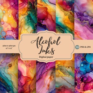 Rainbow Alcohol Ink Digital Paper - Rainbow Scrapbook Paper - Alcohol ink Clipart - Digital Background
