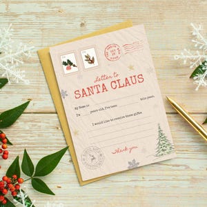 Plantilla de carta tradicional a Papá Noel, plantilla para imprimir digitalmente en casa, descarga instantánea, carta de Navidad para futuras Navidades