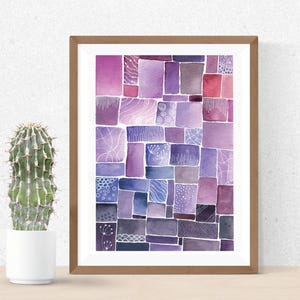 Tones Of Purple - Purple Squares Abstract Watercolour Art Print - Contemporary Art