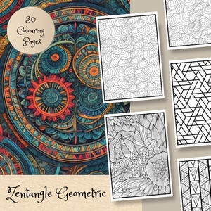 Geometric Mandala Coloring Book Set - Relax with Mindfullness activity, Zentangle Pattern, Instant download, Digital print