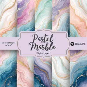 Pastel Marble Digital Paper Pack for Scrapbooking - Rainbow Marble Texture  Background Paper for commercial use
