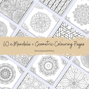 Geometric Mandala Coloring Book Set - Relax with Mindfullness activity, Zentangle Pattern, Instant download, Digital print