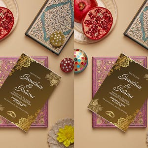 Elegante biglietto d'invito in oro per matrimoni, feste ed eventi speciali / Design di lusso personalizzabile