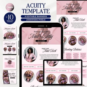 Coquette Acuity Scheduling Template Nail Tech Website Template Pink Elegant Booking Site Design DIY Website Banner Canva Template