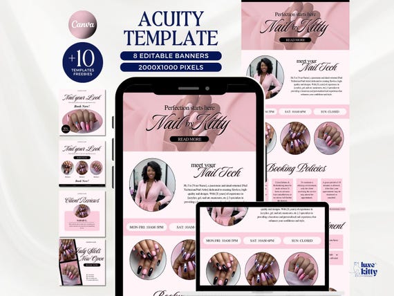 Coquette Acuity Scheduling Template Nail Tech Website Template Pink Elegant Booking Site Design DIY Website Banner Canva Template