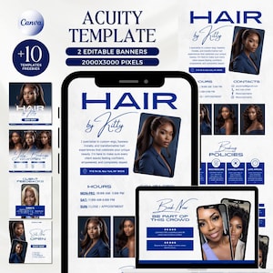 Blue Acuity-boekingssjabloon Hair Acuity-planningssjabloon Luxe boekingssitesjabloon Hairstylist-websitesjabloon Haarpruikwebsite
