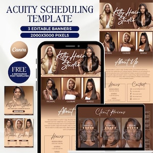 Hair Acuity Scheduling Template Luxury Booking Site Template Acuity Brown Website Banners Hairstylist Canva Template Esthetician Acuity