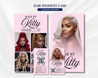 Plantilla de tarjeta de presentación de peluquero rosa (diseño de Canva con código QR)