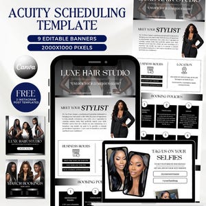 Hair Acuity-boekingssjabloon Luxe Acuity-planningssite Eenvoudig websiteontwerp Kapper-boekingssite Minimalistische pruiksjabloonwebsite