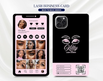 Lash Tech Business Card: Instagram Phone Style, QR Code (Canva Template)