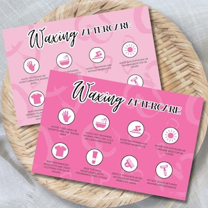 Waxing Aftercare Guide Instructions Thank You Card Editable Canva Template Esthetician Beauty salon Business Forms Vibrant Pink Black Hearts