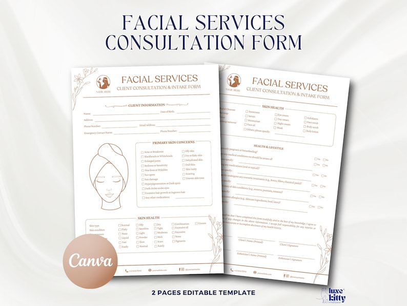 Facial Treatment Client Consultation Intake Form Consent Liability ...