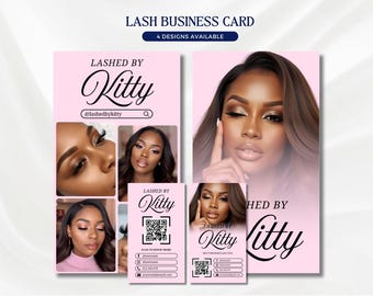Pastel Pink Lash Business Card Template, QR Code (Canva Editable)