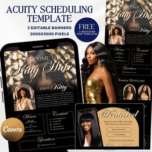 Hair Acuity-planningssjabloon Luxe kapper Boekingwebsite Pruiken-extensie Acuity-sjabloon bewerkbaar Canva-site Schoonheidssalon
