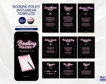 Black Pink Booking Policies Template Canva Booking Policy Instagram Story Hair Nail Tech Lash Wig Payment Policy Instagram Post Bundle