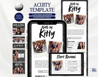 Minimalist Acuity Scheduling Template Nail Tech Website Template Black White Y2K Booking Site Design DIY Website Banner Canva Template
