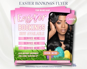 Easter Booking Flyer March April Appointment Book Now Flyer Easter Sale Esthetician Beauty Nail Lash Makeup Hair Wig Braids Waxing DIY Flyer