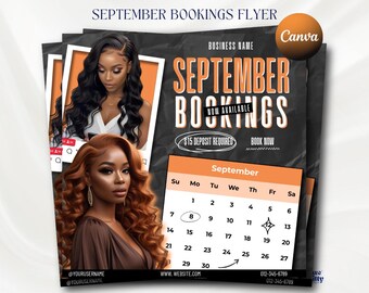September Booking Flyer September Flyer Fall Booking Flyer September Books Open Hair Wig Install Nail Lash Braids Flyer Premade Beauty Flyer
