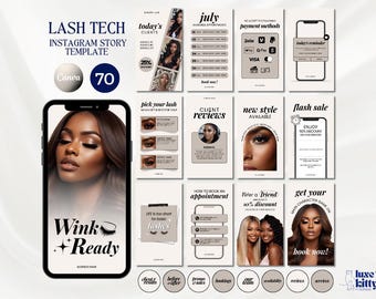Modelli per storie di Instagram di Lash Tech: pacchetto Canva beige e crema