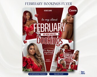February Booking Flyer Valentines Day Booking Flyer Red February Booking Deals Hair Nail Lash Makeup Wig Premade Canva Template Flyer