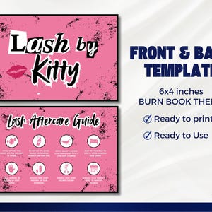 Pu&ograve; includere: Modello rosa e nero con il testo "Lash by Kitty" e una grafica a labbra. Sotto c'&egrave; una "Guida alla cura successiva delle ciglia" con icone. Il modello &egrave; 15,24 x 10,16 cm e pronto per la stampa e l'uso. Il tema &egrave; un burn book.