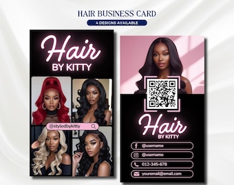 Black Pink Business Card Template Design Beauty IG Business Card Hair Stylist Wig Install Instagram Business Card Template DIY Canva