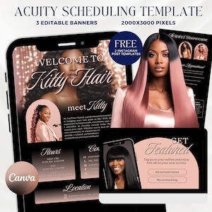 Hair Acuity-planningssjabloon Luxe kapper Boekingwebsite Pruiken-extensie Acuity-sjabloon Bewerkbare canva-site Schoonheidssalons