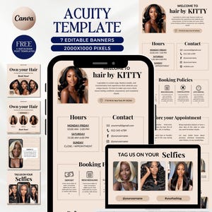 Crème Acuity Planningssjabloon Sjabloon Kapper Boekingssite Websitesjabloon Beige Haar Canva Eenvoudige banner Pruik Vlecht Locs