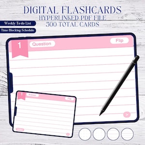 Pink Digital Study Flashcards Index Note Cards Template Academic Tool Guide for GoodNotes Samsung Notes iPad Android