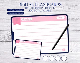 Pink Digital Study Flashcards Index Note Cards Template Academic Tool Guide for GoodNotes Samsung Notes iPad Android