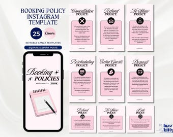Coquette Pink Booking Policies Template Instagram Story Booking Policy Instagram Posts Template Bundle Hair Nail Lash Wig Install Booking