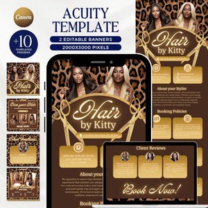 Leopard Print Booking Site Template Hair Acuity Scheduling Template Luxury Gold Acuity Template Hair Booking Flyer Website Template Gold