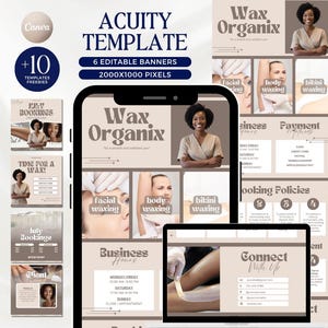 Acuity Waxing-boekingssitesjabloon voor schoonheidsspecialiste Waxing-websitesjabloon Afspraakplanning Website schoonheidssalon Canva minimalistisch