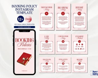 Red Pink Booking Policies Template Vintage Instagram Story Booking Policy Instagram Posts Template Bundle Hair Nail Lash Wig Install Booking