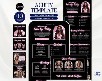 Pink Acuity Template Acuity Scheduling Hair Stylist Booking Template Pink Black Hair Website Template Canva Simple Banner Wig Braid Locs