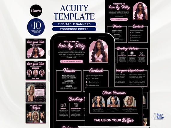 Pink Acuity Template Acuity Scheduling Hair Stylist Booking Template Pink Black Hair Website Template Canva Simple Banner Wig Braid Locs