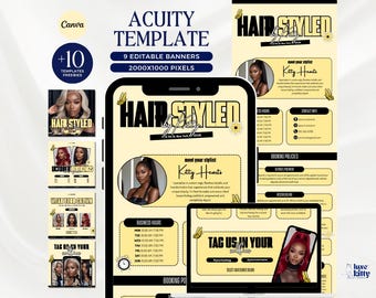 Yellow Black Acuity Scheduling Template Hair Stylist Yellow Acuity Site Hair Stylist Scheduling Website DIY Booking Site Canva Wig Install