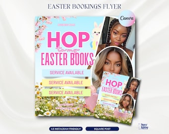 Easter Booking Flyer March April Book Now Flyer Easter Special Canva Template Beauty Nail Lash Makeup Hair Wig Braids Waxing DIY Flyer