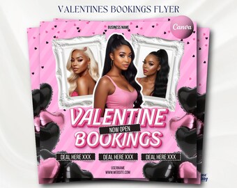 Valentines Day Booking Flyer Pink Black February Booking Flyer Canva Template
