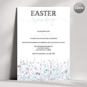 Easter Invitation - Easter Sunday with blue flowers