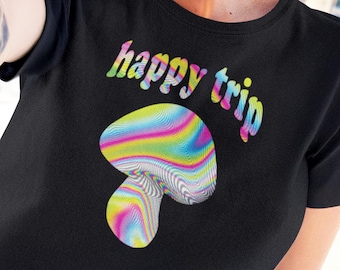 Happy Trip Mushroom Rave T-Shirt | Psychedelic Festival Rave Tee | Trippy EDM Unisex Top