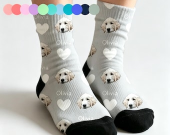Custom Pet  Photo Socks,Personalized Dog Face Socks,Heart Print Pattern,Dog Lover and Pet Owner gift,Fit Daily Wear,Dog Dad Gift,Casual sock