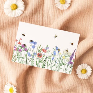 Aquarelle fleurs abeilles carte de voeux imprimable toute occasion carte téléchargement numérique vacances floral abeilles carte thème nature téléchargement imprimable