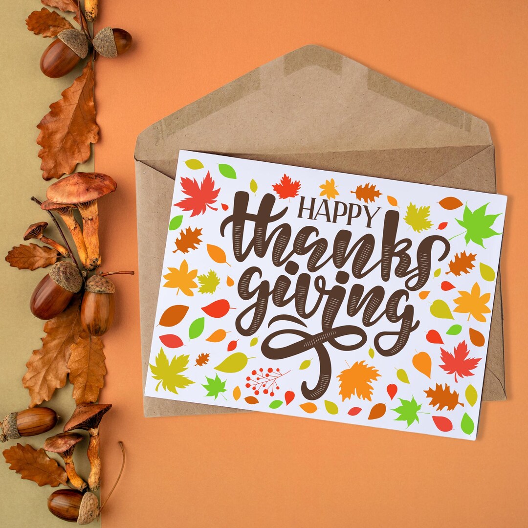 Thanksgiving Greeting Card Printable Fall Leaves Card Digital Download ...